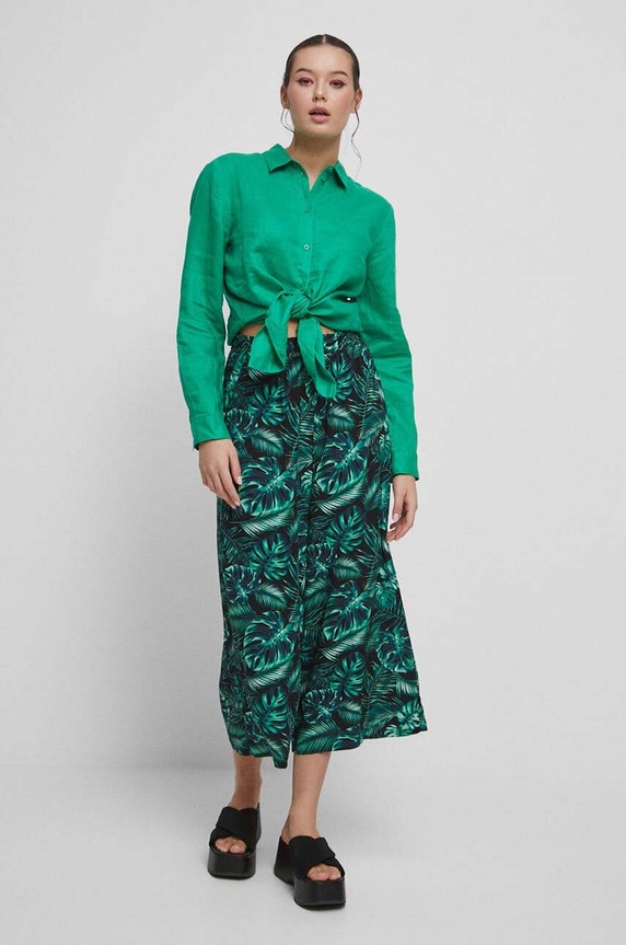 Koszula lniana damska gładka kolor zielony RS23.KDD902 zielony RS23