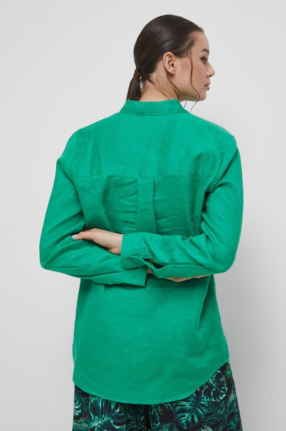 Odzież Koszula lniana damska gładka kolor zielony RS23.KDD902 zielony