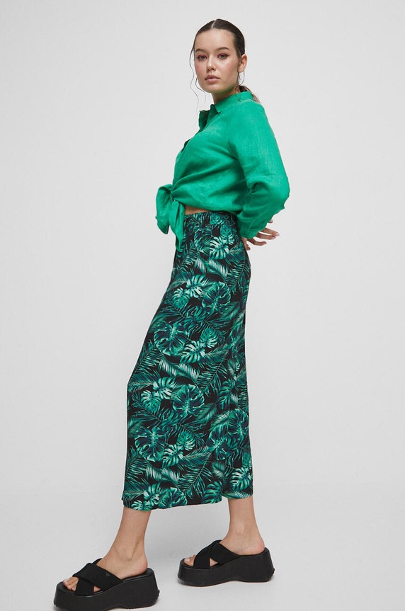 Koszula lniana damska gładka kolor zielony zielony RS23.KDD902