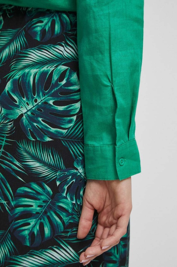 Koszula lniana damska gładka kolor zielony RS23.KDD902