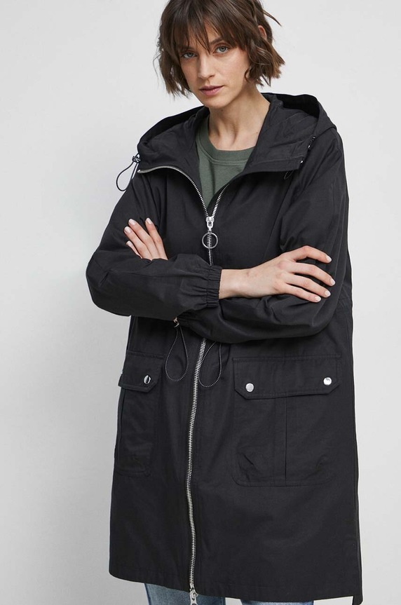 Płaszcz damski gładki kolor czarny nieocieplane czarny RS23.KPD403