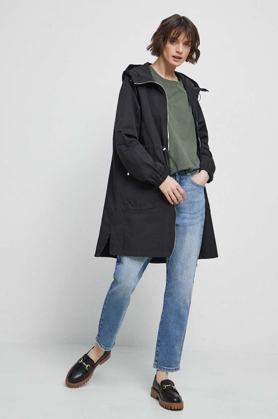 Płaszcz damski gładki kolor czarny RS23.KPD403 czarny RS23