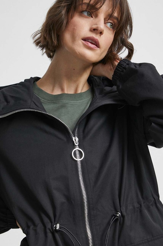 Płaszcz damski gładki kolor czarny czarny RS23.KPD403