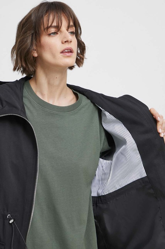 Płaszcz damski gładki kolor czarny RS23.KPD403