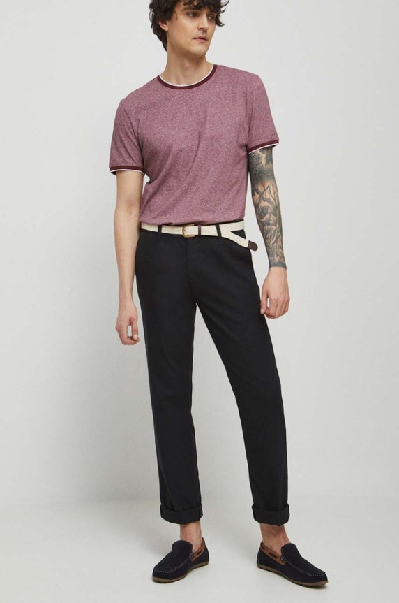 Spodnie z lnem męskie gładkie kolor czarny tkanina czarny RS23.SPM094