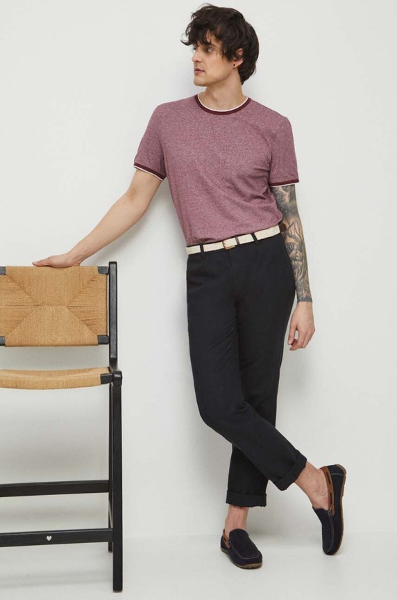 Spodnie z lnem męskie gładkie kolor czarny RS23.SPM094 czarny RS23