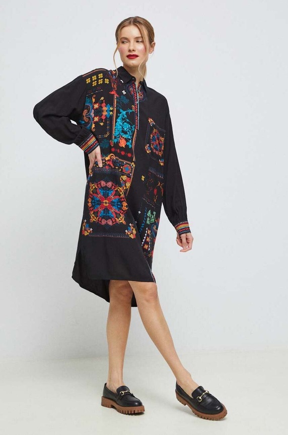 Sukienka damska wzorzysta kolor czarny RS23.SUD600 czarny RS23