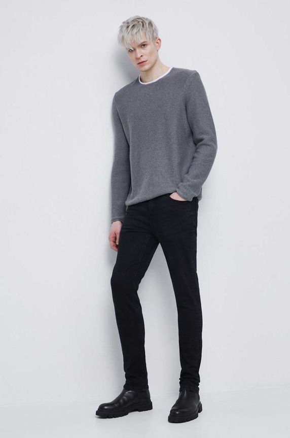 Bavlnený sveter pánsky šedá farba RS23.SWM012 sivá RS23
