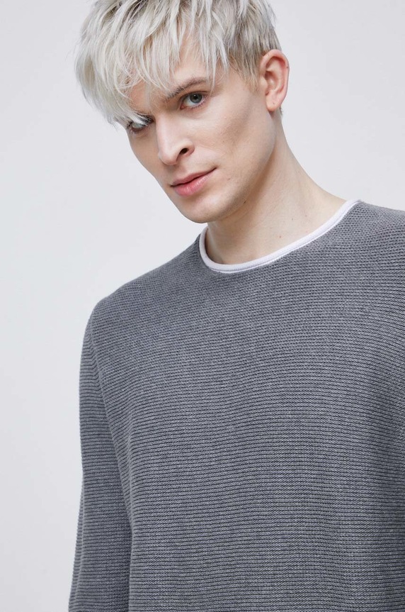 Bavlnený sveter pánsky šedá farba sivá RS23.SWM012