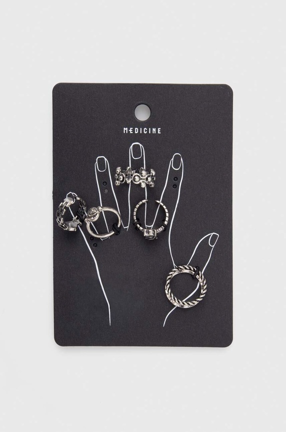 Akcesoria Pierścionki damskie z ozdobnymi elementami (5-pack) kolor srebrny RS24-AKD203 srebrny