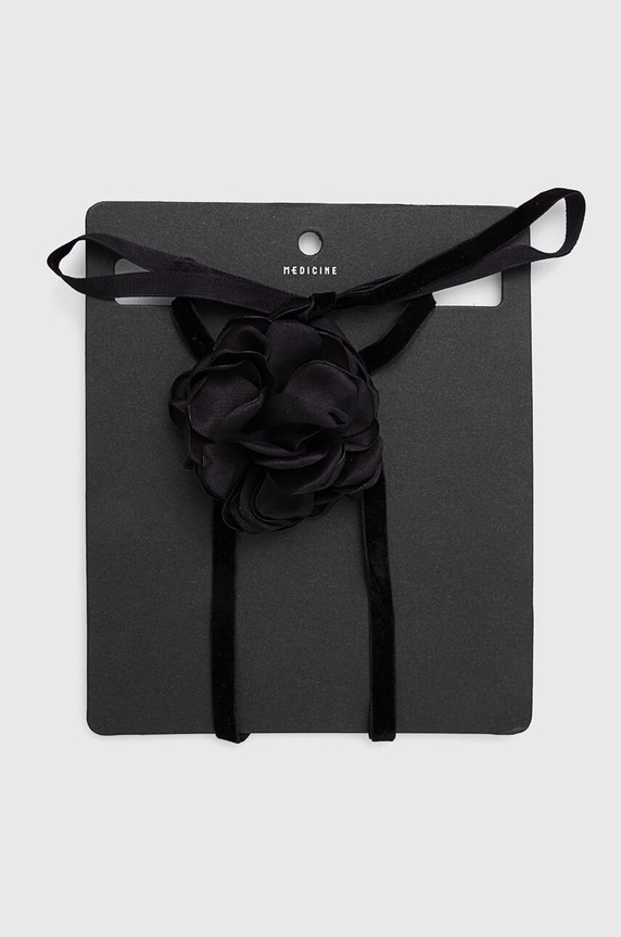 Akcesoria Naszyjnik damski z ozdobą w kształcie kwiatu kolor czarny RS24-AKD906 czarny