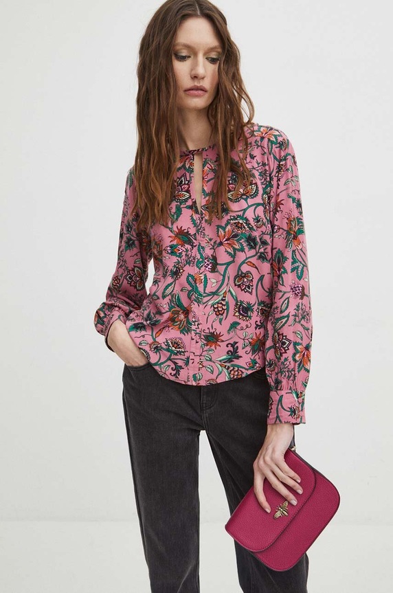 Blúzka dámska so vzorom ružová farba regular ružová RS24.BDD010