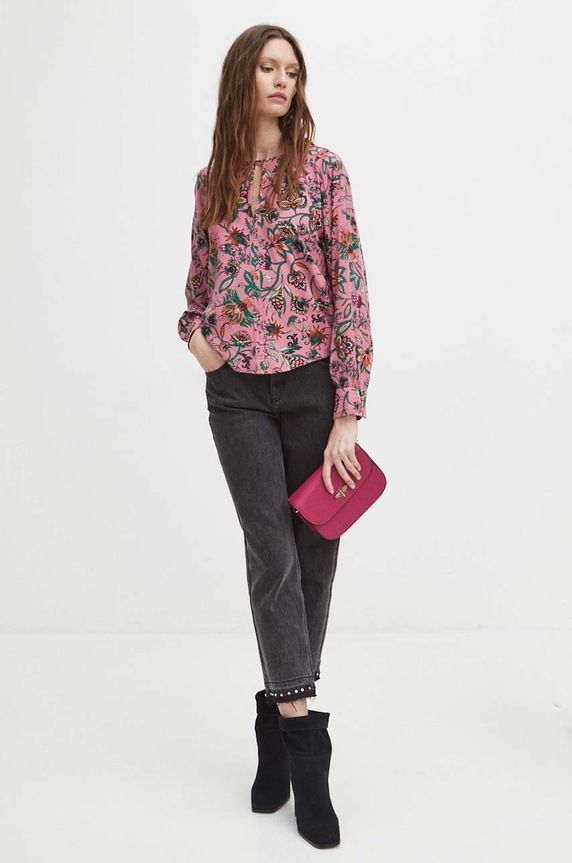 Blúzka dámska so vzorom ružová farba RS24.BDD010 ružová RS24