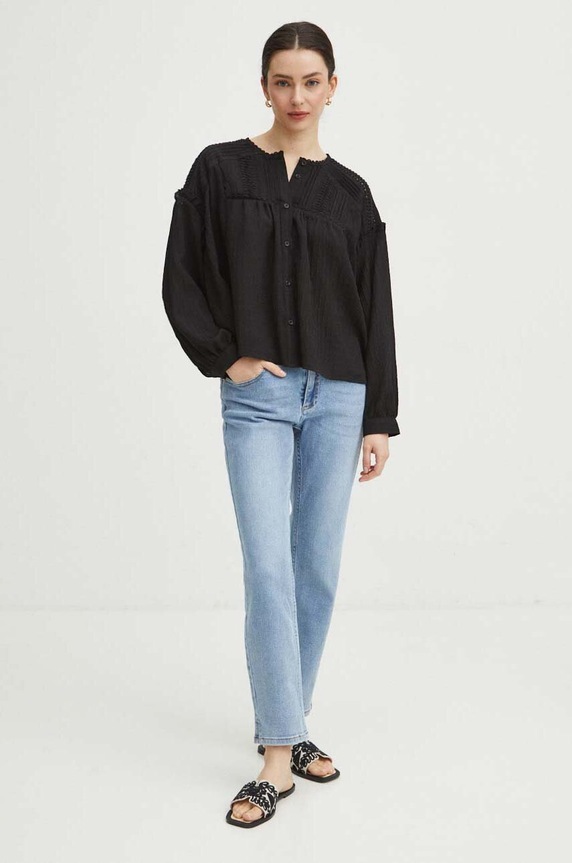 Bluzka damska oversize z ozdobnymi wstawkami kolor czarny RS24-BDD503 czarny RS24