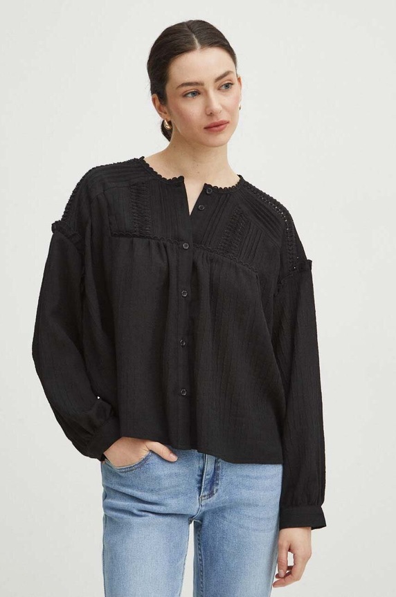 Bluzka damska oversize z ozdobnymi wstawkami kolor czarny czarny RS24-BDD503