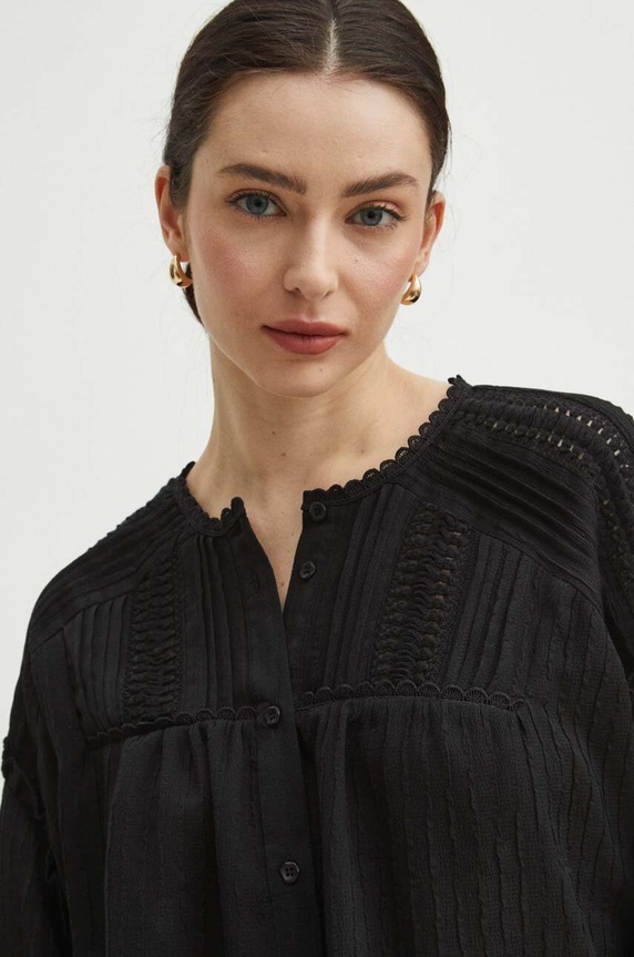 Bluzka damska oversize z ozdobnymi wstawkami kolor czarny RS24-BDD503 czarny