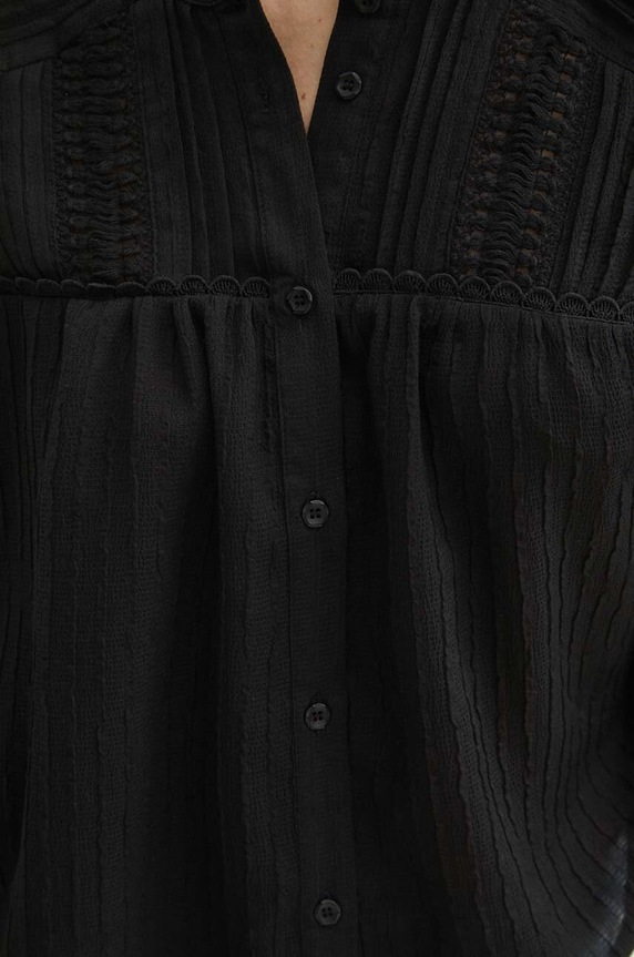 Bluzka damska oversize z ozdobnymi wstawkami kolor czarny RS24-BDD503