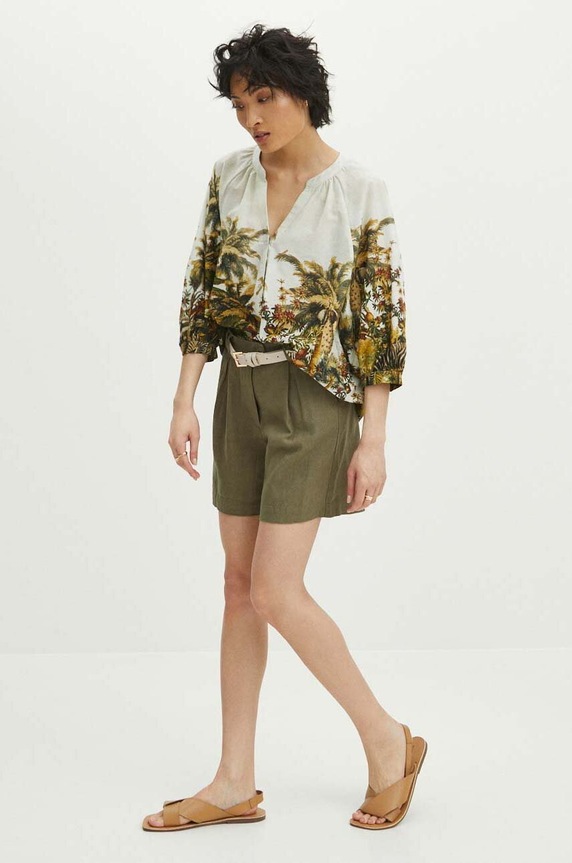 Bluzka bawełniana damska oversize wzorzysta kolor multicolor RS24-BDD701 multicolor RS24