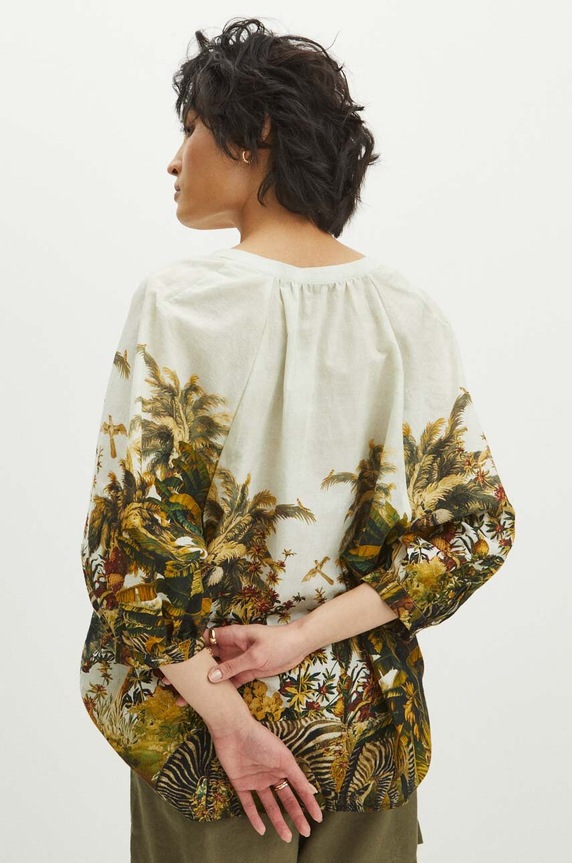 Odzież Bluzka bawełniana damska oversize wzorzysta kolor multicolor RS24-BDD701 multicolor