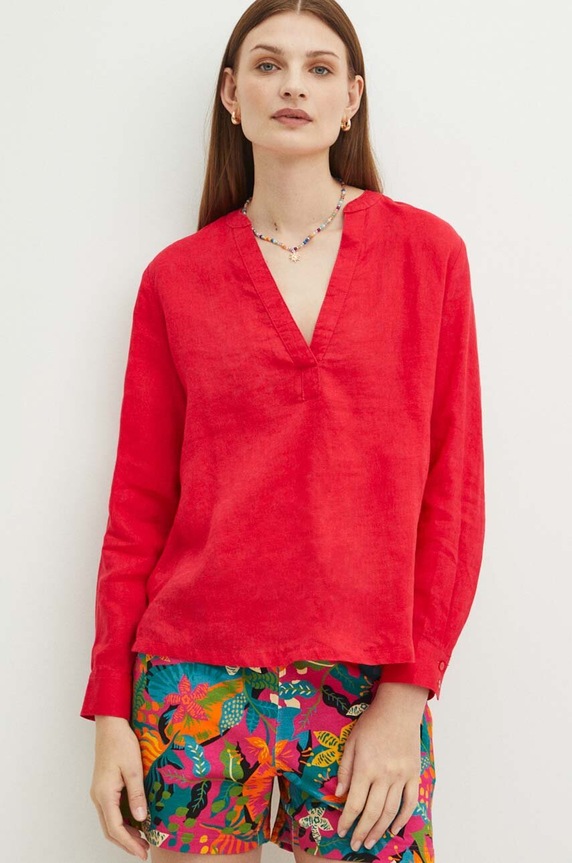 Bluzka lniana damska kolor czerwony czerwony RS24.BDD902