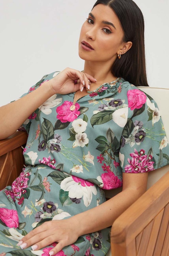 Bluzka damska kolor turkusowy casual turkusowy RS24-BKD0B2