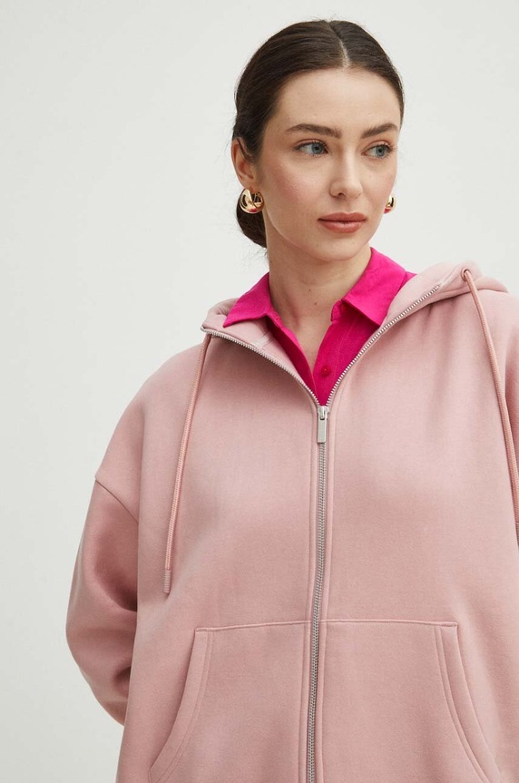 Bluza damska z kapturem gładka kolor różowy różowy RS24.BLD030