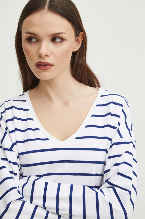 Longsleeve bawełniany damski z elastanem kolor biały biały RS24.BUD030