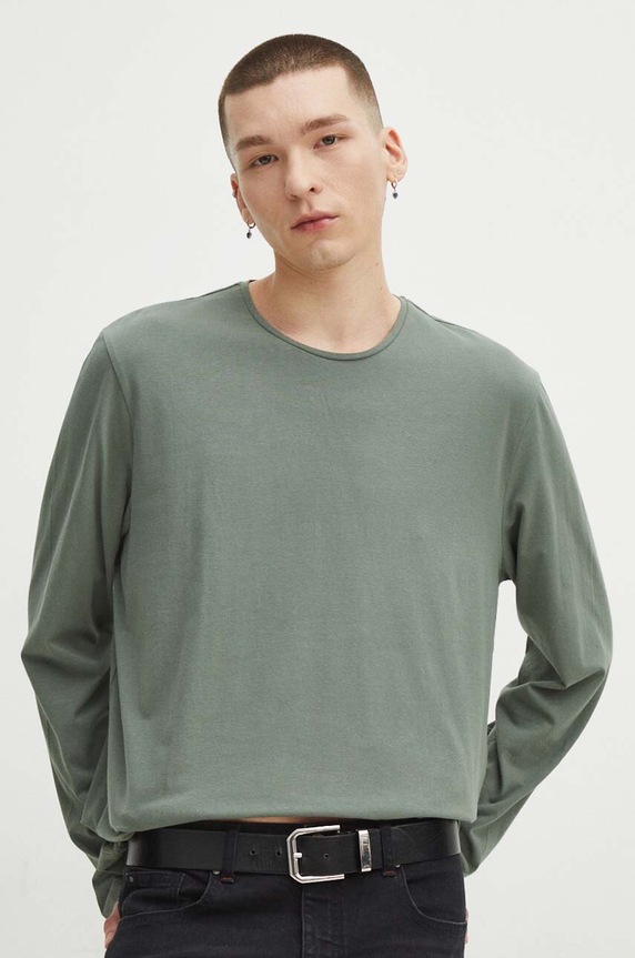 Longsleeve bawełniany męski gładki kolor zielony RS24-BUM010 zielony RS24