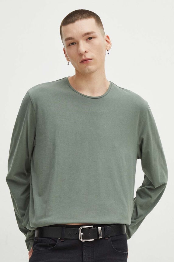 Longsleeve bawełniany męski gładki kolor zielony RS24-BUM010 zielony RS24
