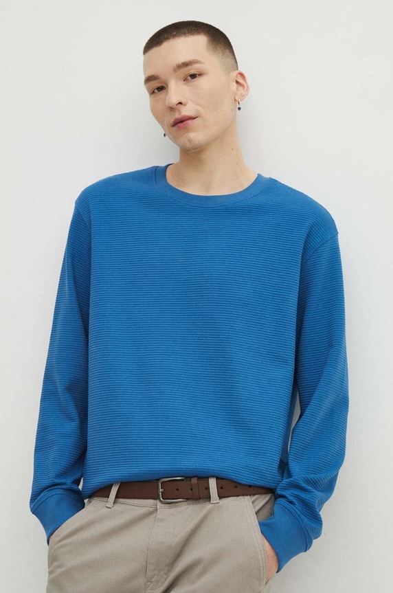 Longsleeve męski prążkowany kolor niebieski gładkie niebieski RS24.BUM011