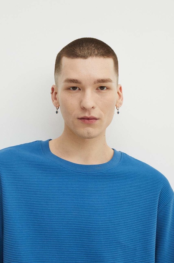 Longsleeve męski prążkowany kolor niebieski niebieski RS24.BUM011