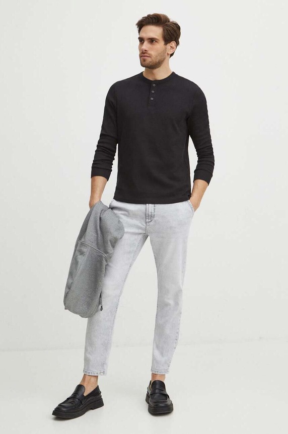 Longsleeve bawełniany męski z fakturą kolor czarny RS24-BUM501 czarny RS24