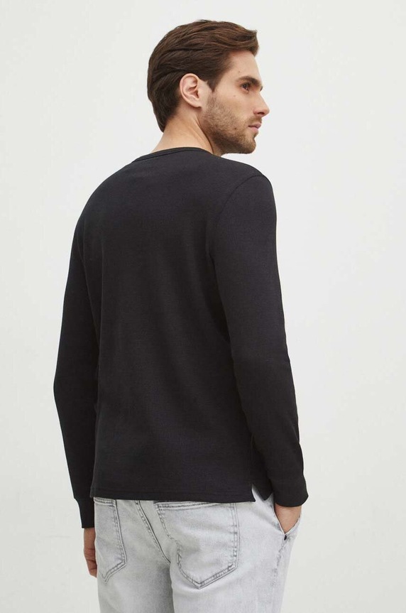 Odzież Longsleeve bawełniany męski z fakturą kolor czarny RS24-BUM501 czarny
