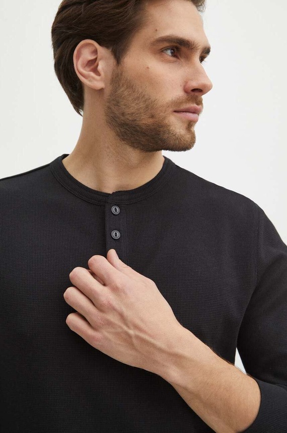 Longsleeve bawełniany męski z fakturą kolor czarny czarny RS24-BUM501