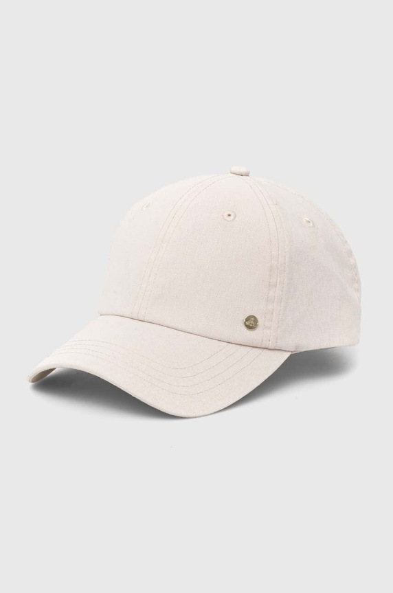 Czapka z daszkiem damska gładka z lnem kolor beżowy gładkie beżowy RS24.CAD738