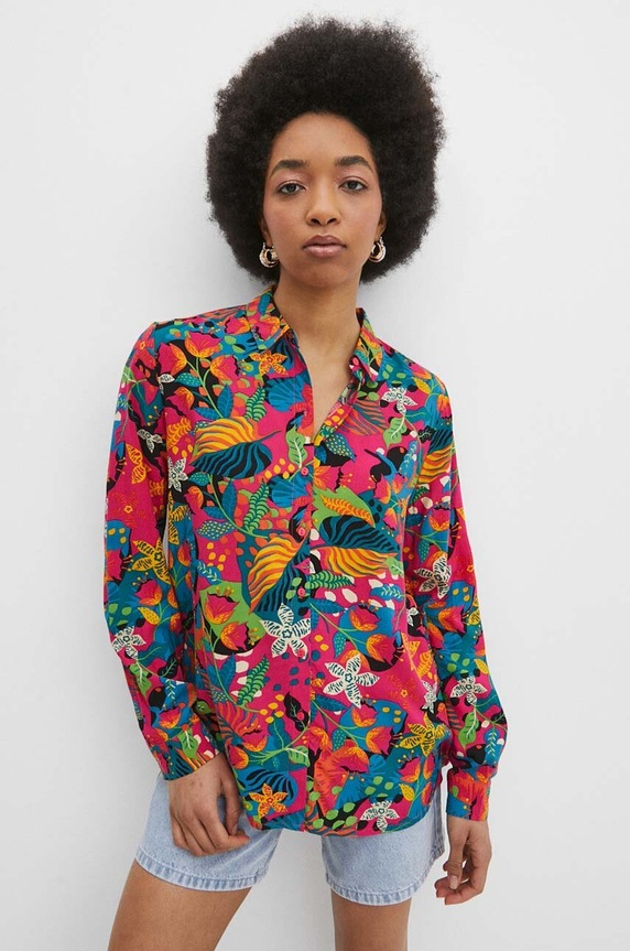 Koszula damska regular wzorzysta kolor różowy casual różowy RS24-KDD071