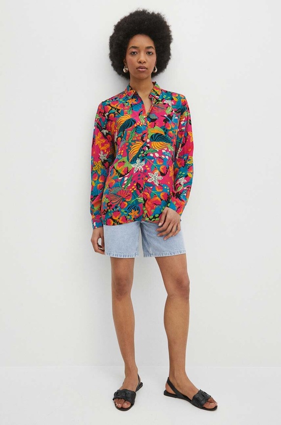 Koszula damska regular wzorzysta kolor różowy RS24-KDD071 różowy RS24