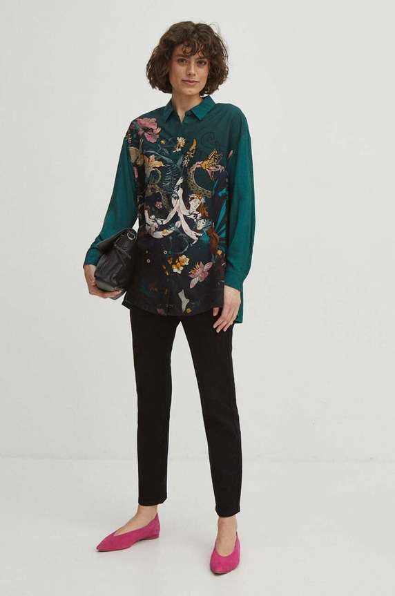 Koszula damska oversize z wiskozy kolor zielony RS24.KDD401 turkusowy RS24