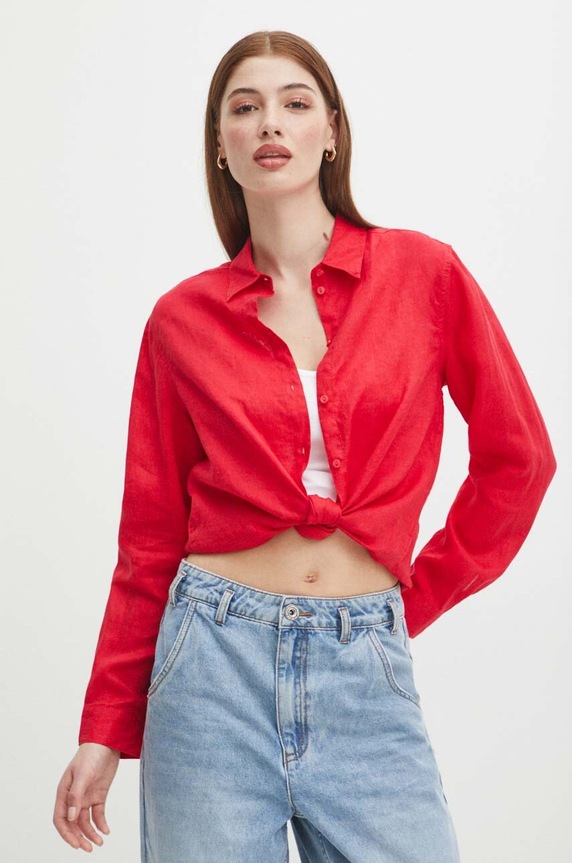 Medicine koszula damska lniana regular czerwony RS24-KDD501