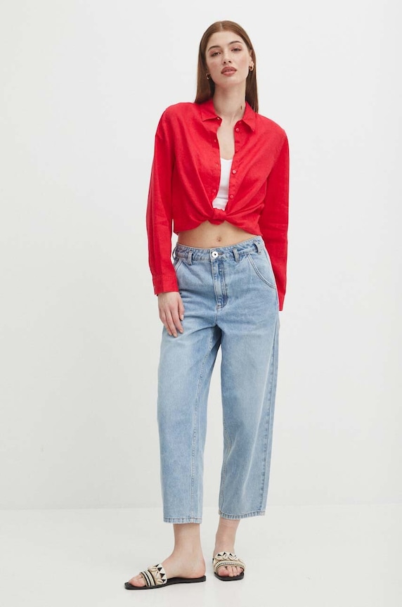 Medicine koszula damska lniana RS24-KDD501 czerwony RS24