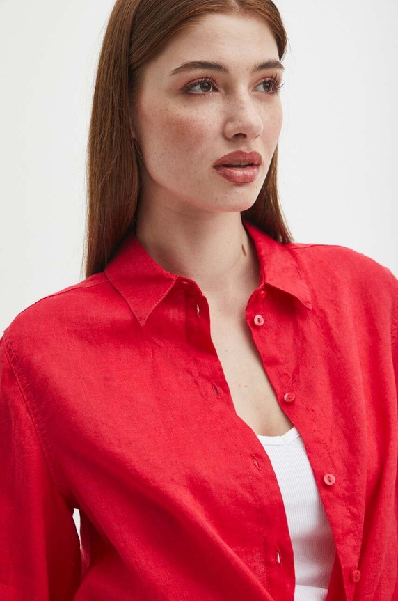 Medicine koszula damska lniana czerwony RS24-KDD501