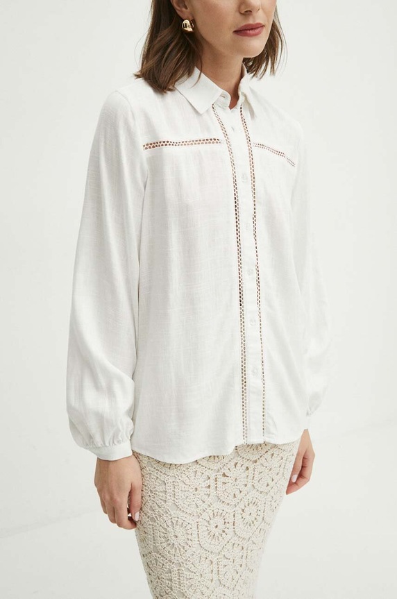 Koszula z domieszką lnu damska regular kolor biały RS24.KDD600 biały RS24