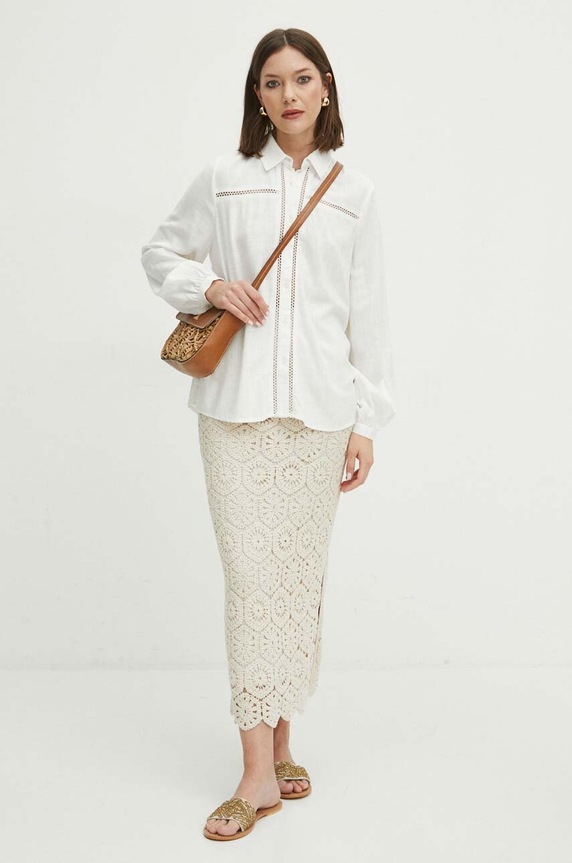 Odzież Koszula z domieszką lnu damska regular kolor biały RS24.KDD600 biały