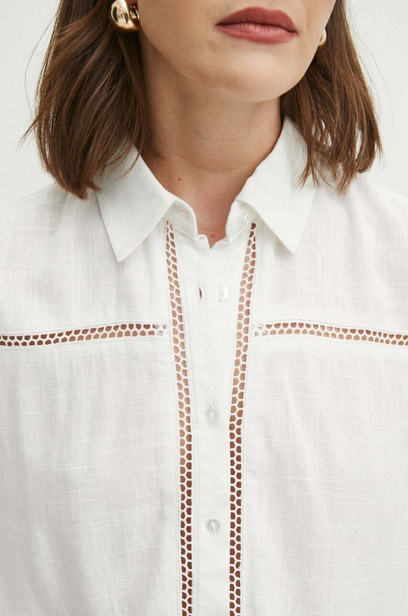 Koszula z domieszką lnu damska regular kolor biały RS24.KDD600