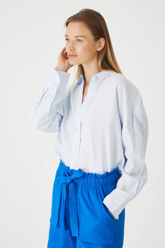 Koszula lniana gładka kolor niebieski niebieski RS24-KDD700