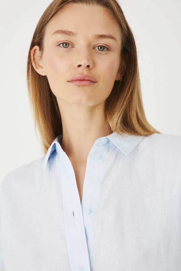 Koszula lniana gładka kolor niebieski RS24-KDD700 niebieski