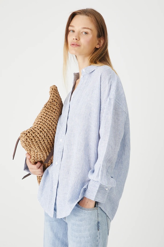 Koszula lniana gładka kolor niebieski niebieski RS24-KDD700