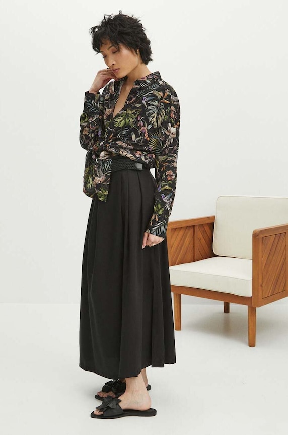 Koszula damska oversize z wiskozy wzorzysta kolor czarny RS24-KDD701 czarny RS24