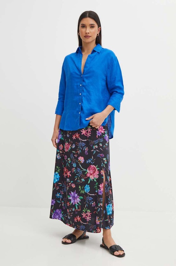 Koszula lniana damska gładka kolor niebieski RS24-KDD902 niebieski RS24