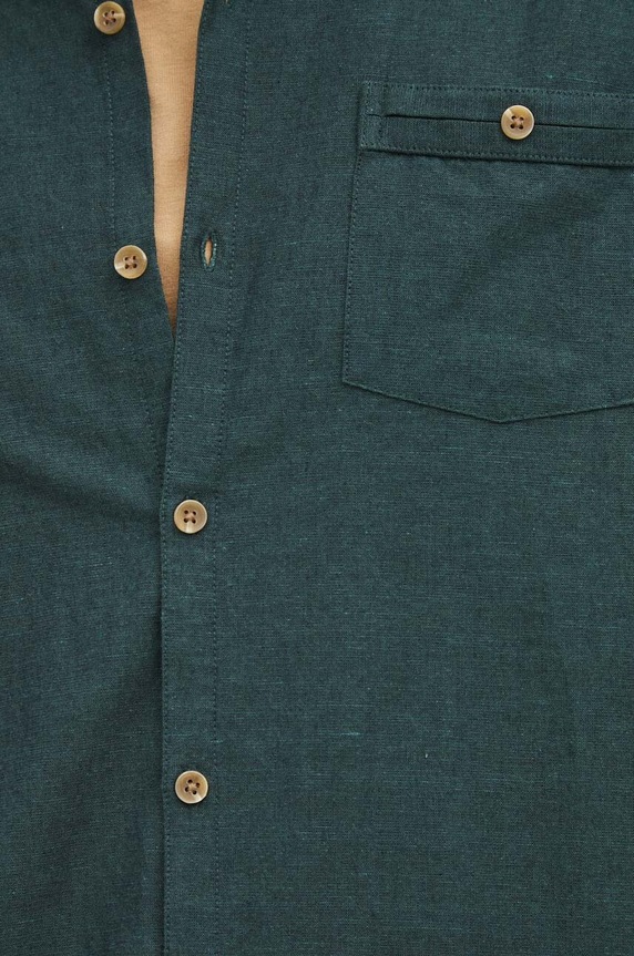 Koszula męska z lnem ze stójką kolor zielony RS24.KDM070 zielony RS24